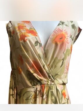 Spiegel Floral  Midi Dress in Cream & Olive with Orange Accents